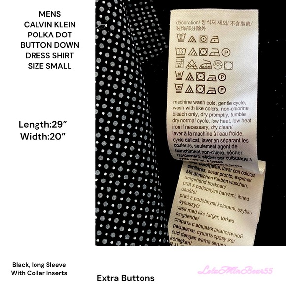 MENS CALVIN KLEIN POLKA DOT LONG SLEEVE DRESS SHIRT NWOT-EXTRA BUTTONS SIZE SM - Picture 7 of 10